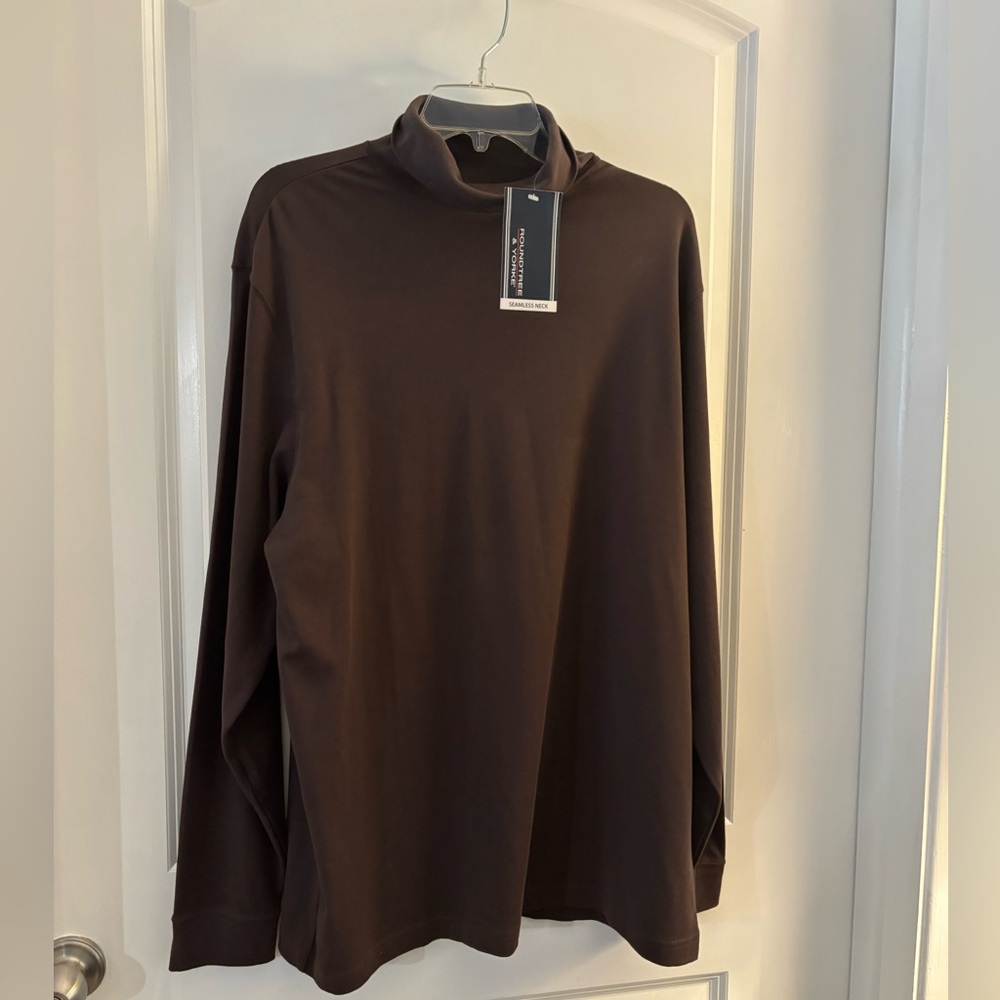 Men's Roundtree & Yorke Brown Mock Neck Long-Sleeve Shirt Sz L NWT